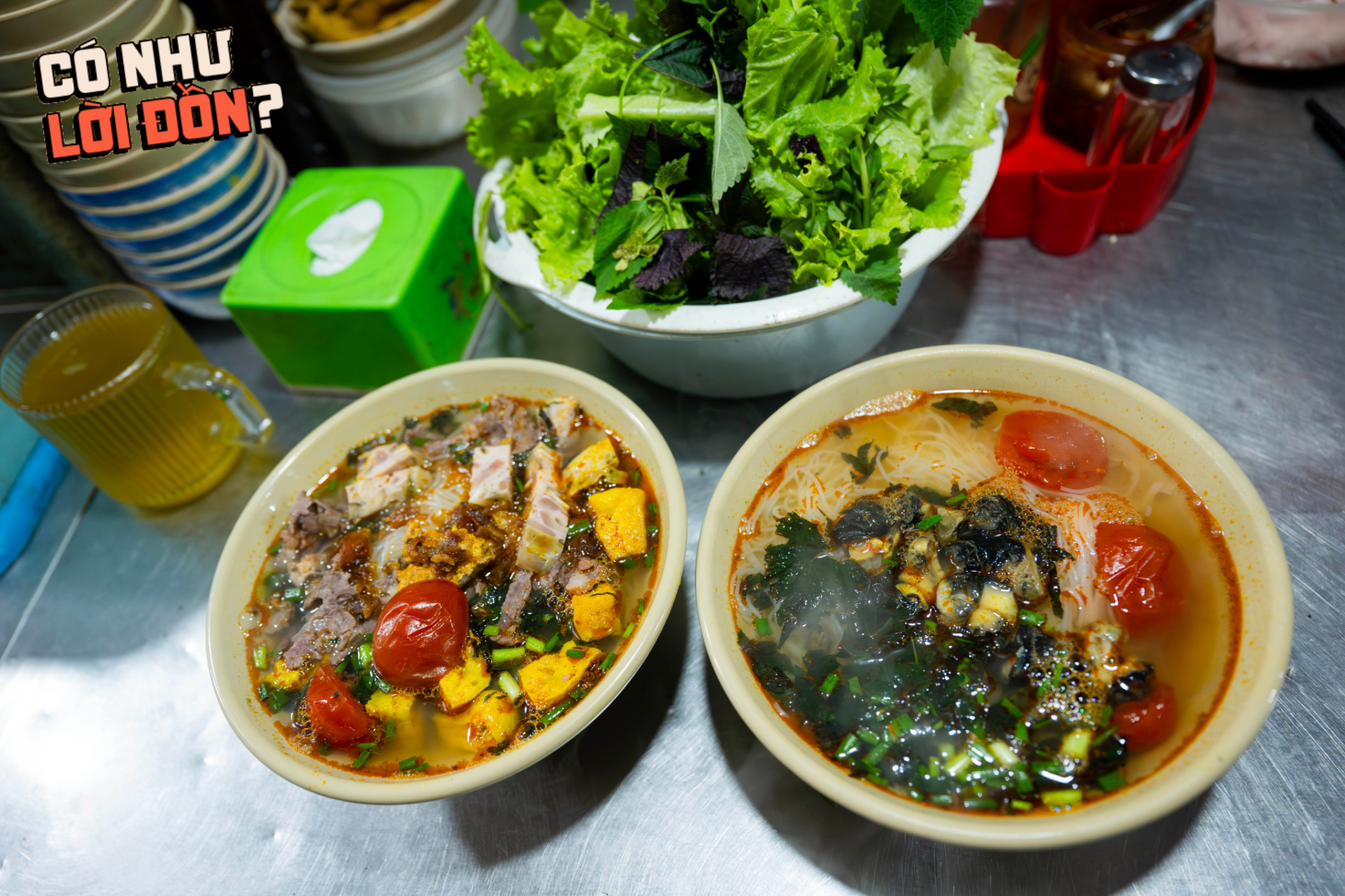 Tô bún riêu có mức giá hợp lý 50 nghìn với đầy đủ topping 