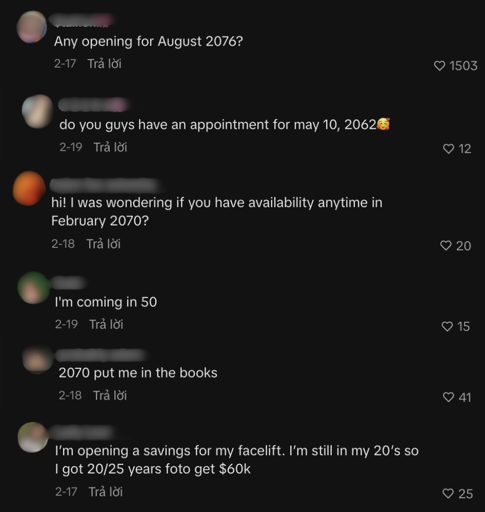 Nhiều bình luận ngỏ ý đặt hẹn vị bác sĩ vào 50 năm sau (Ảnh chụp màn hình).