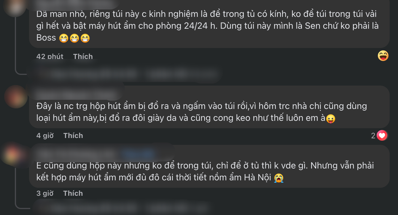 Ở phần bình luận, nhiều người cũng bày tỏ gặp tình trạng tương tự khi dùng hộp hút ẩm bảo quản đồ. (Nguồn: Facebook) 