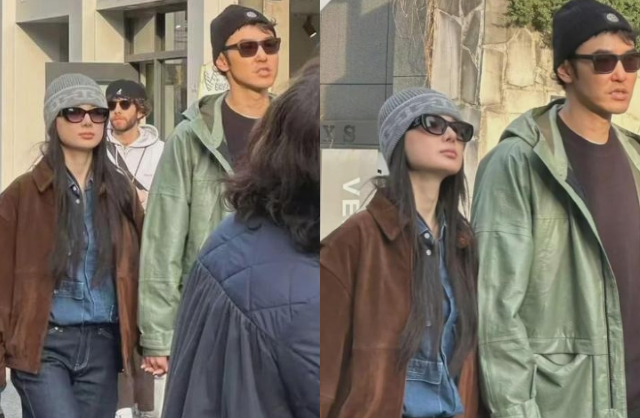 Nguyễn Kinh Thiên nắm tay bạn gái đi dạo phố ở Nhật Bản, qua đó chính thức công khai chuyện tình cảm. Ảnh: Xiaohongshu.