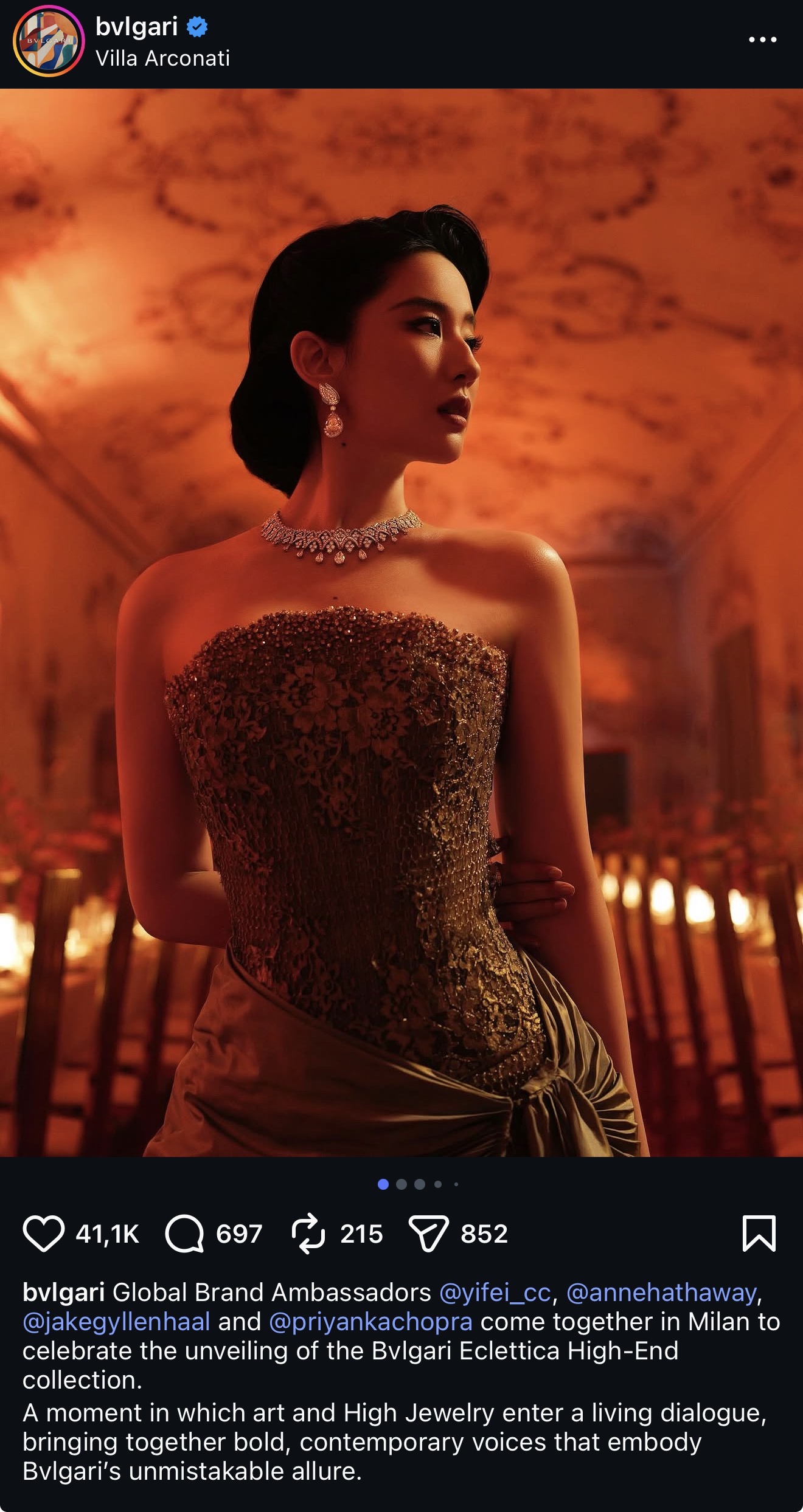 Theo sau đó là bài post của Anne Hathaway, Lưu Diệc Phi, Priyanka Chopra và Jake Gyllenhaal - cả 4 đều là Đại sứ toàn cầu (Ảnh chụp màn hình).