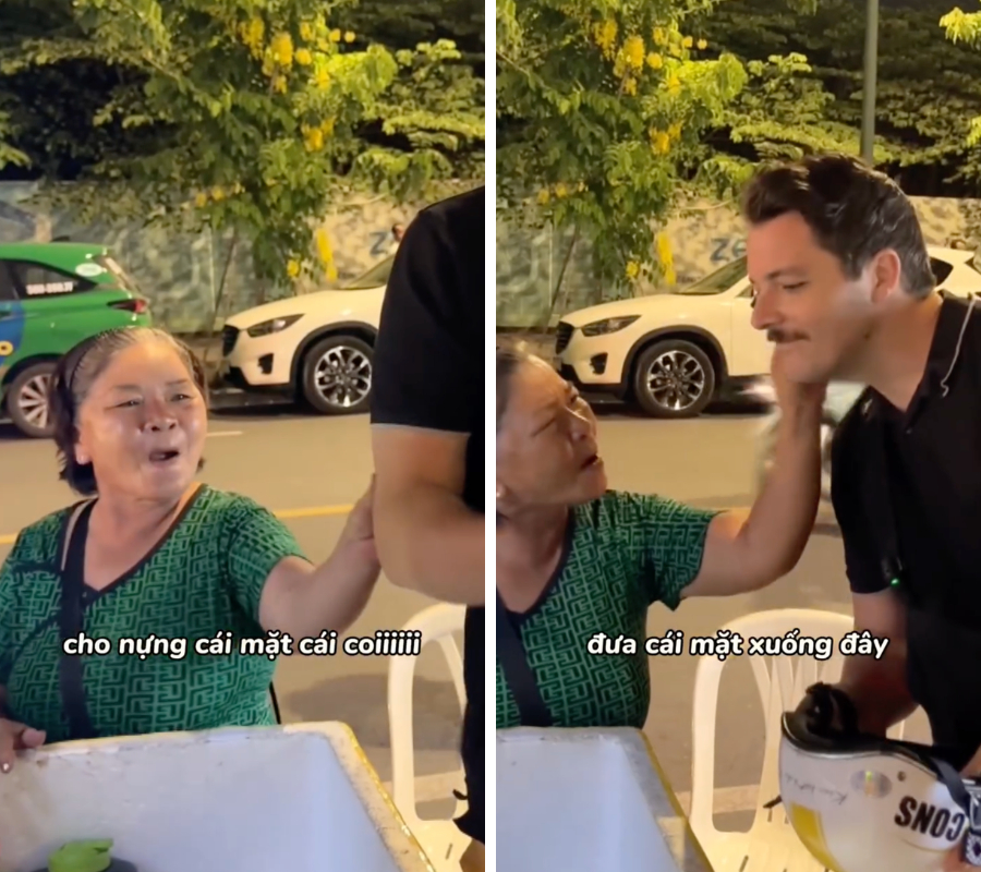 Khách Tây cúi người xuống để người bản địa 