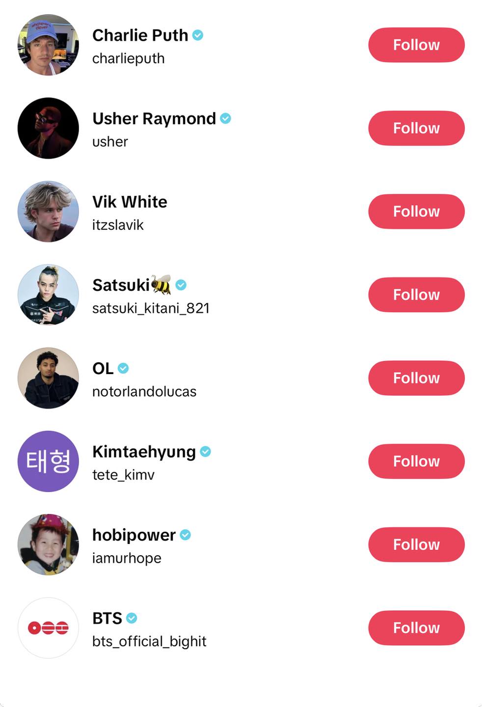 Jungkook cũng theo dõi các nghệ sĩ USUK, tài khoản BTS và các thành viên. Ảnh: TikTok