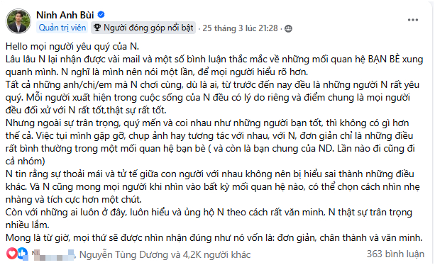 Ninh Anh Bùi lên tiếng. Ảnh chụp màn hình. 