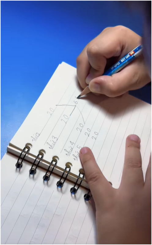 Cậu bé còn có cuốn sổ ghi chép chi tiêu thế này.