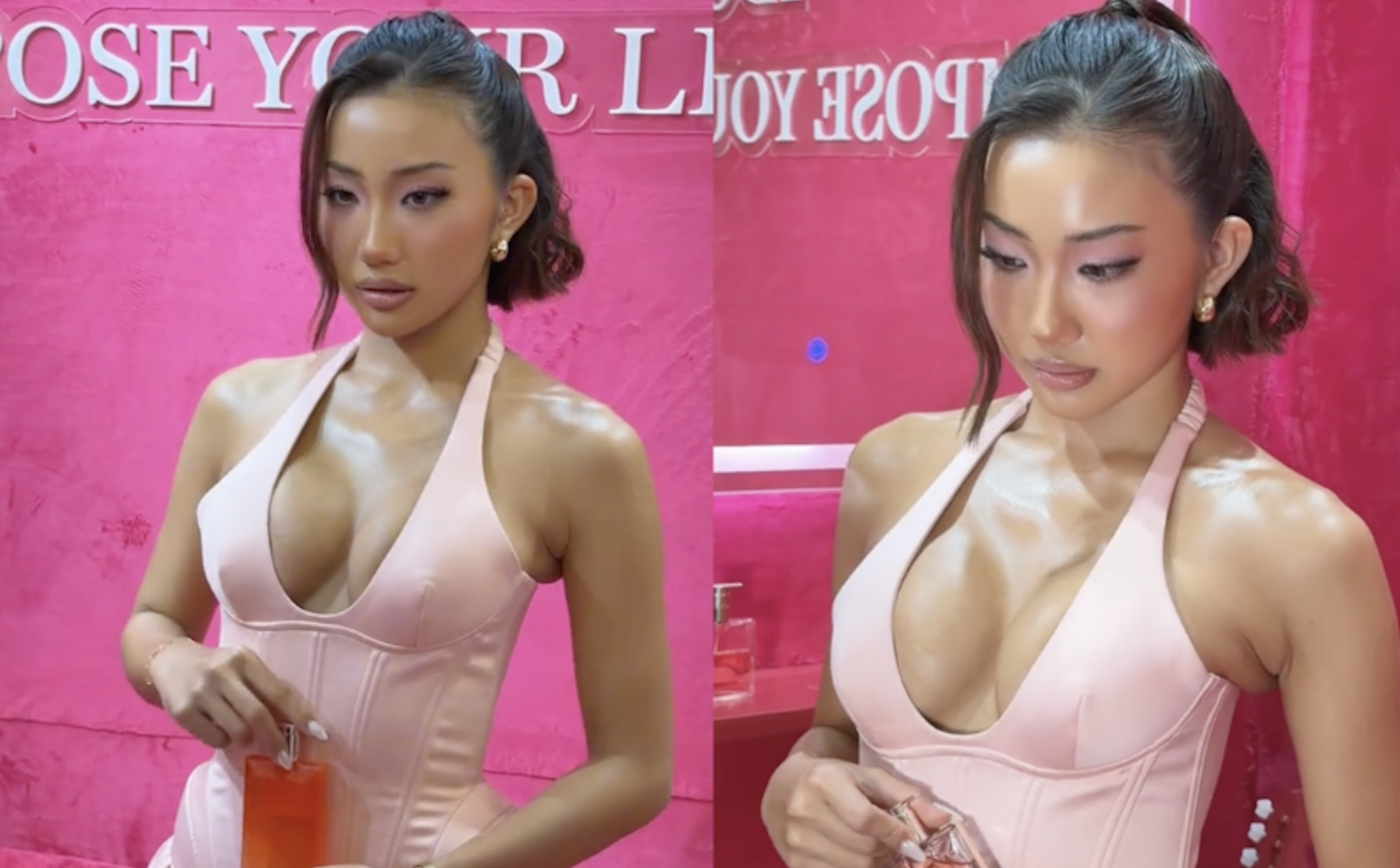 Cách đây không lâu, Huyền 204 cũng vướng tranh cãi tương tự khi xuất hiện trong một sự kiện với trang phục tone hồng nude