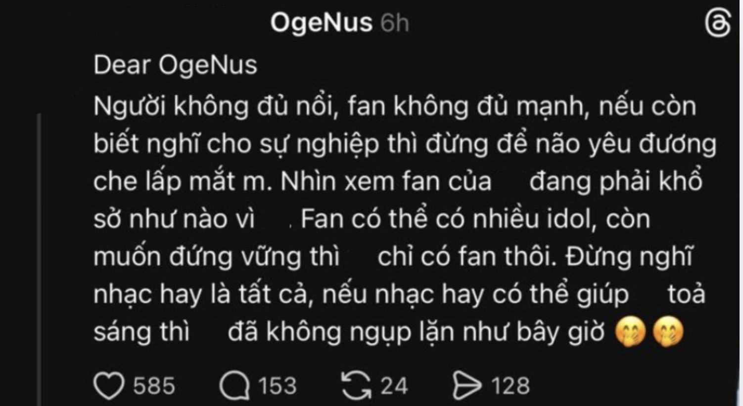 Dòng trạng thái nhắm đến OgeNus khiến MXH dậy sóng