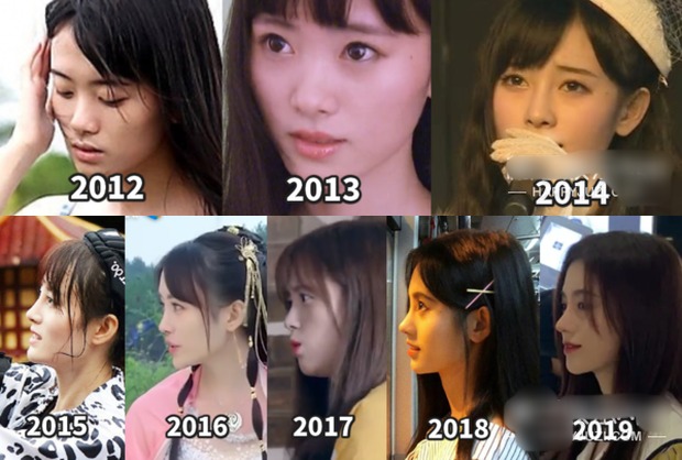 Gương mặt đổi khác rõ rệt của Cúc Tịnh Y qua từng năm được cư dân mạng so sánh để làm bằng chứng chứng minh nữ diễn viên đã can thiệp thẩm mỹ. Ảnh: Weibo.