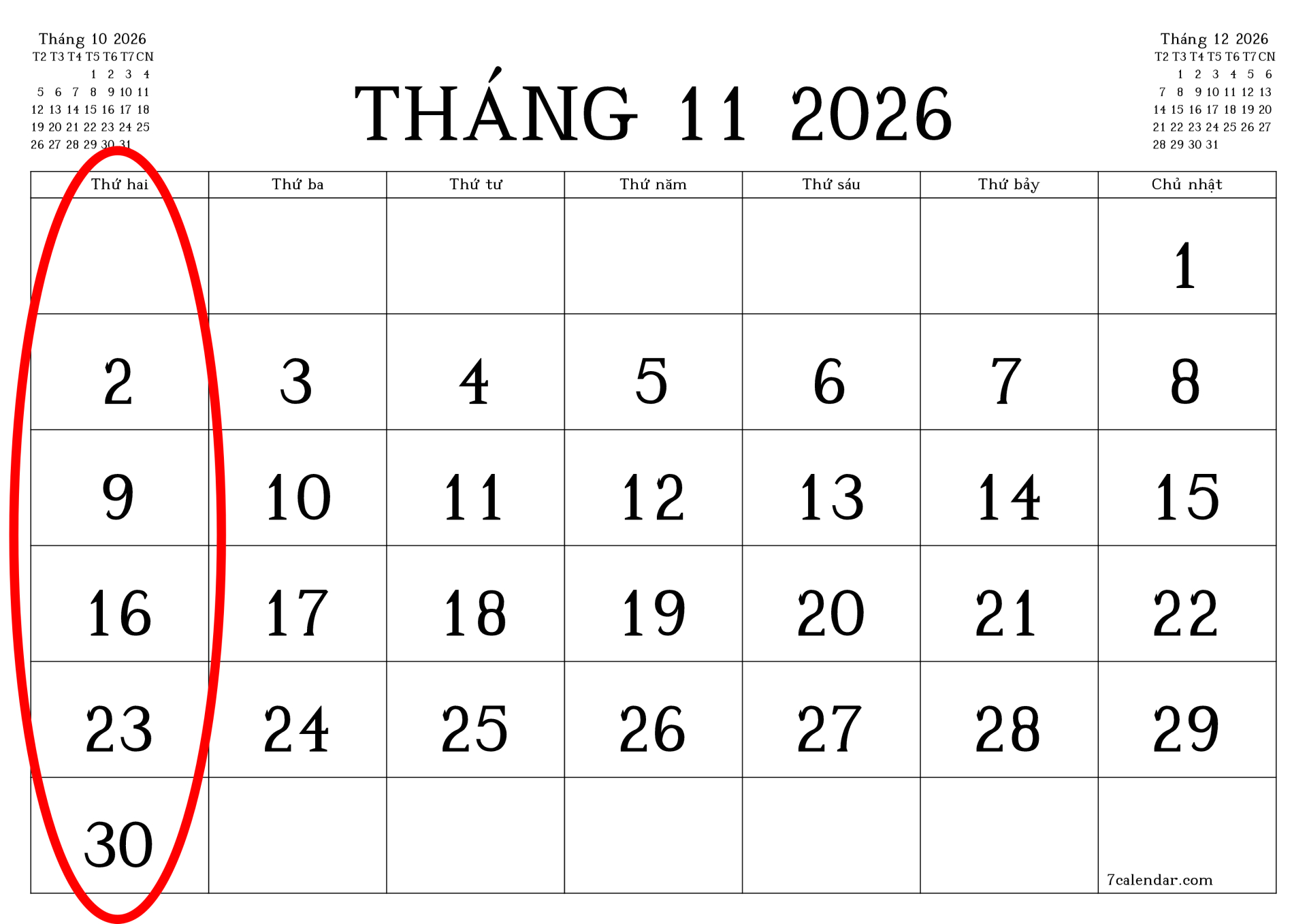 Tháng 11/2026 cũng đặc biệt không kém 