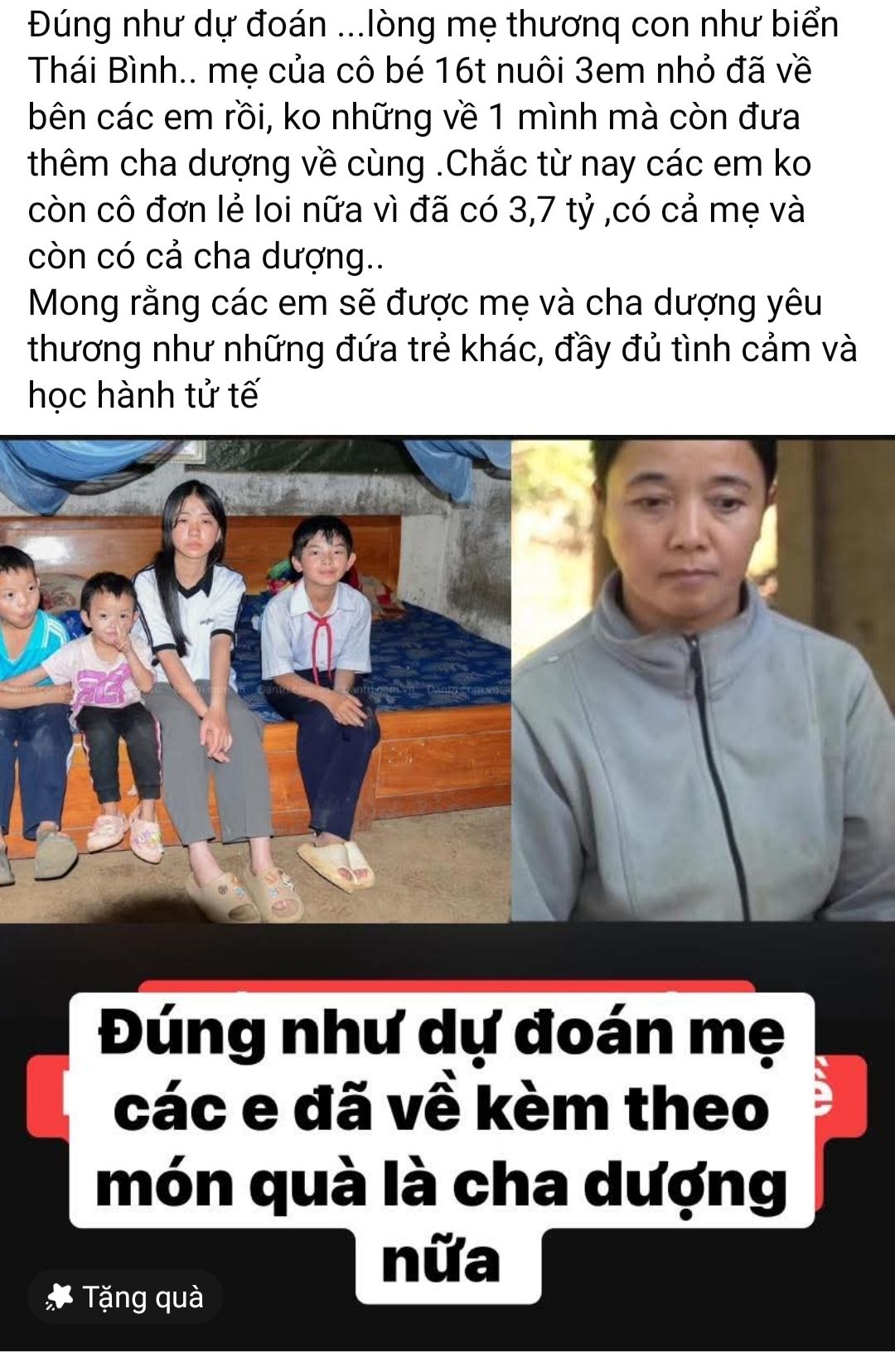 Bài viết cho rằng mẹ của chị em Mỹ Hương đã trở về đoàn tụ được chia sẻ đã khiến nhiều người xôn xao