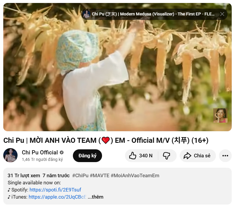 Chi Pu gắn nhãn 16+ cho MV Mời Anh Vào Team Em (Ảnh cap màn hình)