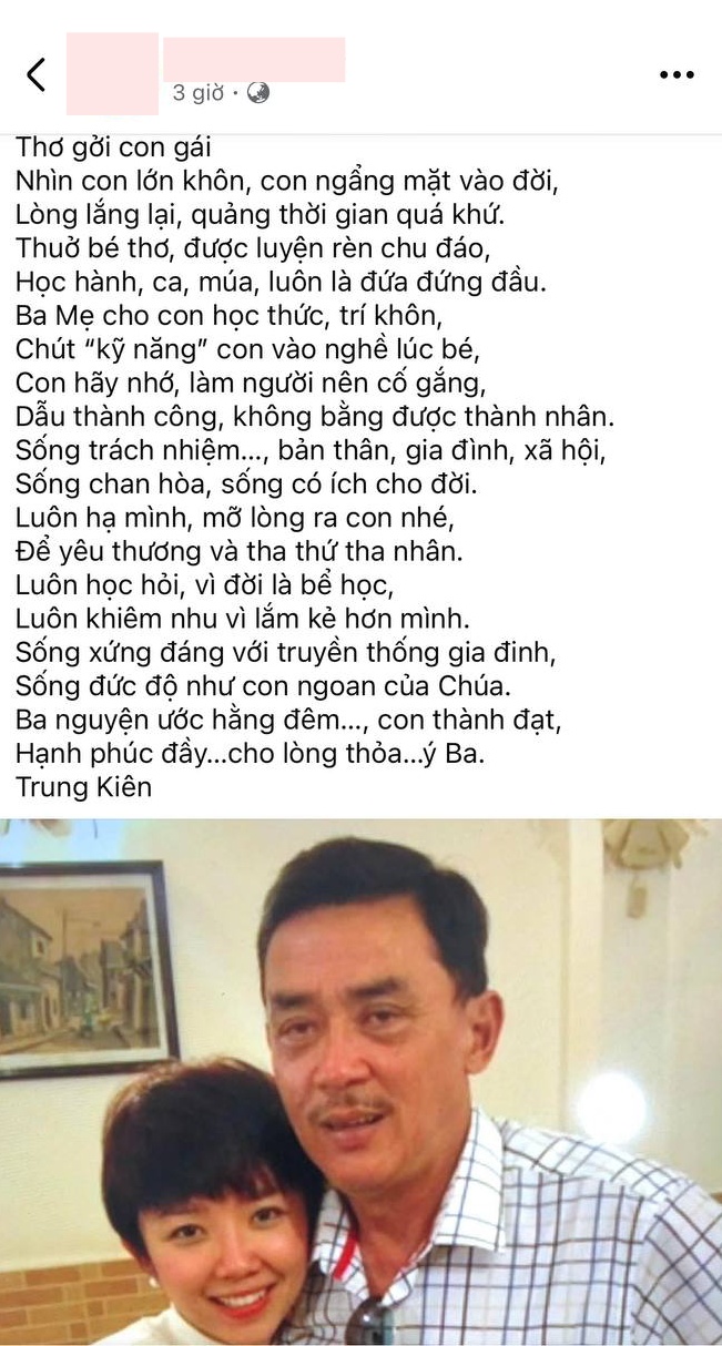 Bố của Tóc Tiên bất ngờ viết tâm thư bằng một bài thơ gửi con gái 