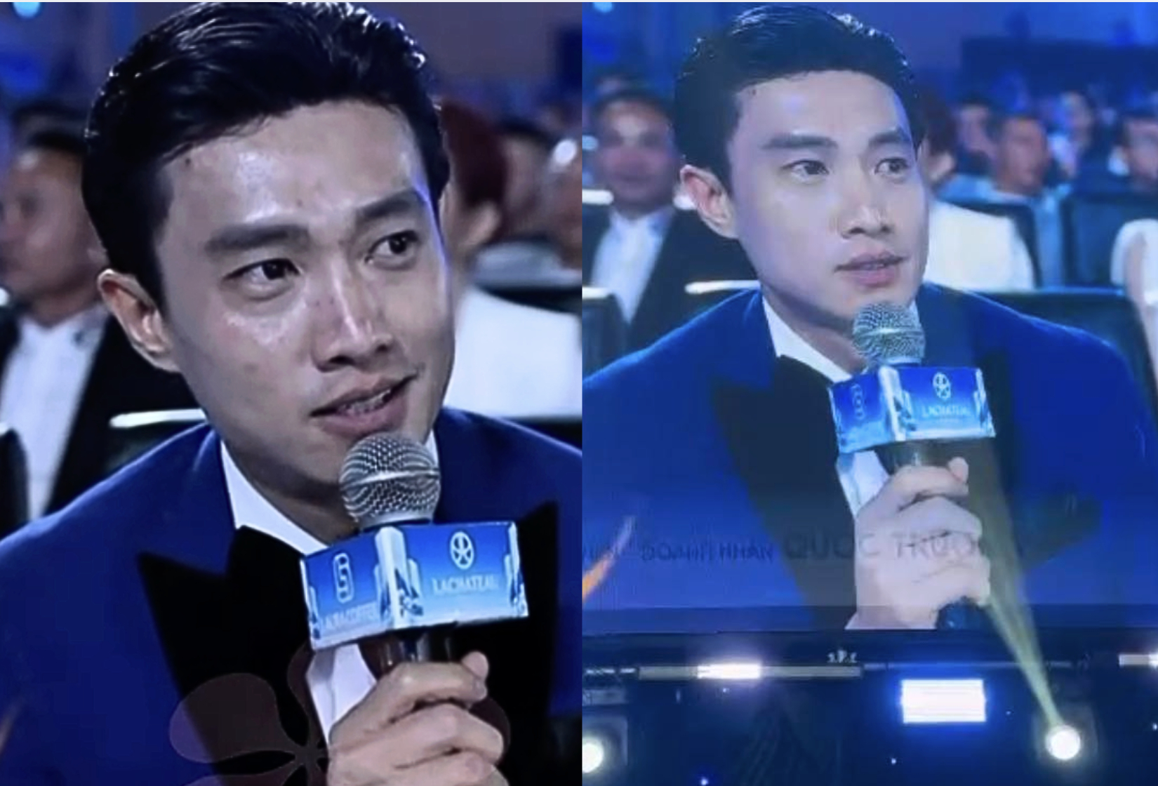 Quốc Trường và ảnh nhiều thâm mụn được cộng đồng mạng chia sẻ (trái) và ảnh láng mịn từ chính chủ (phải) (Ảnh chụp màn hình).