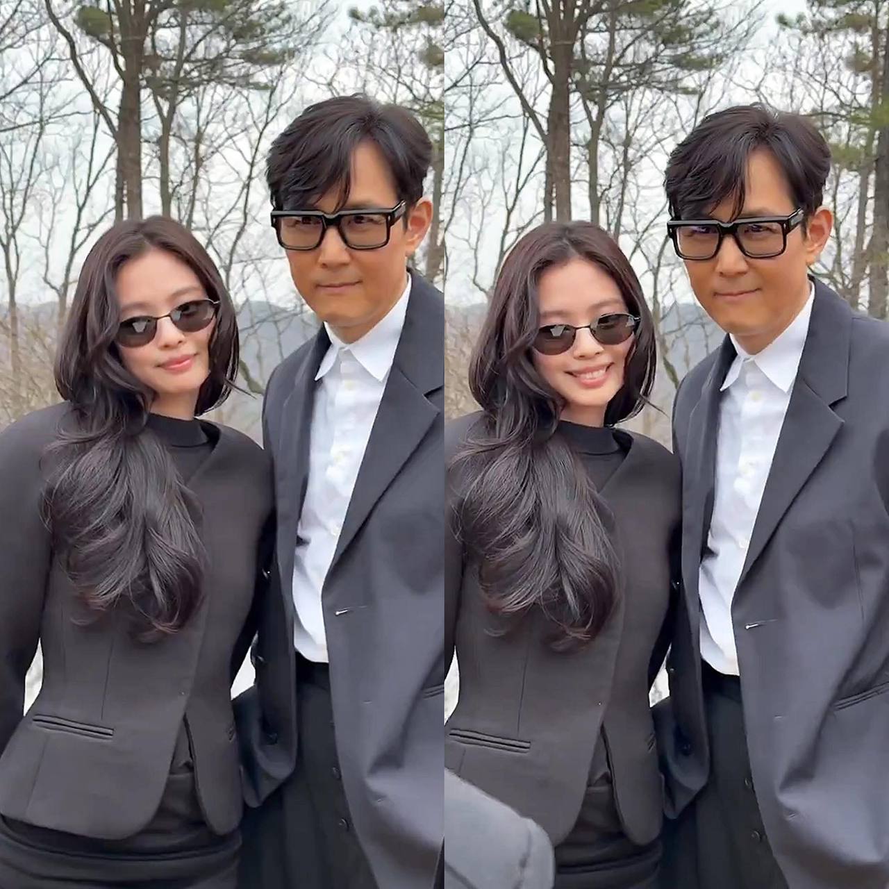 Khung hình chung của Jennie với tài tử Lee Jung Jae. Lúc này, cô đã thay 1 outfit khác với thiết kế kín mít nhưng vẫn gây ấn tượng nhờ thần thái sang chảnh, cuốn hút như tiểu thư tài phiệt. (Ảnh: Instagram)