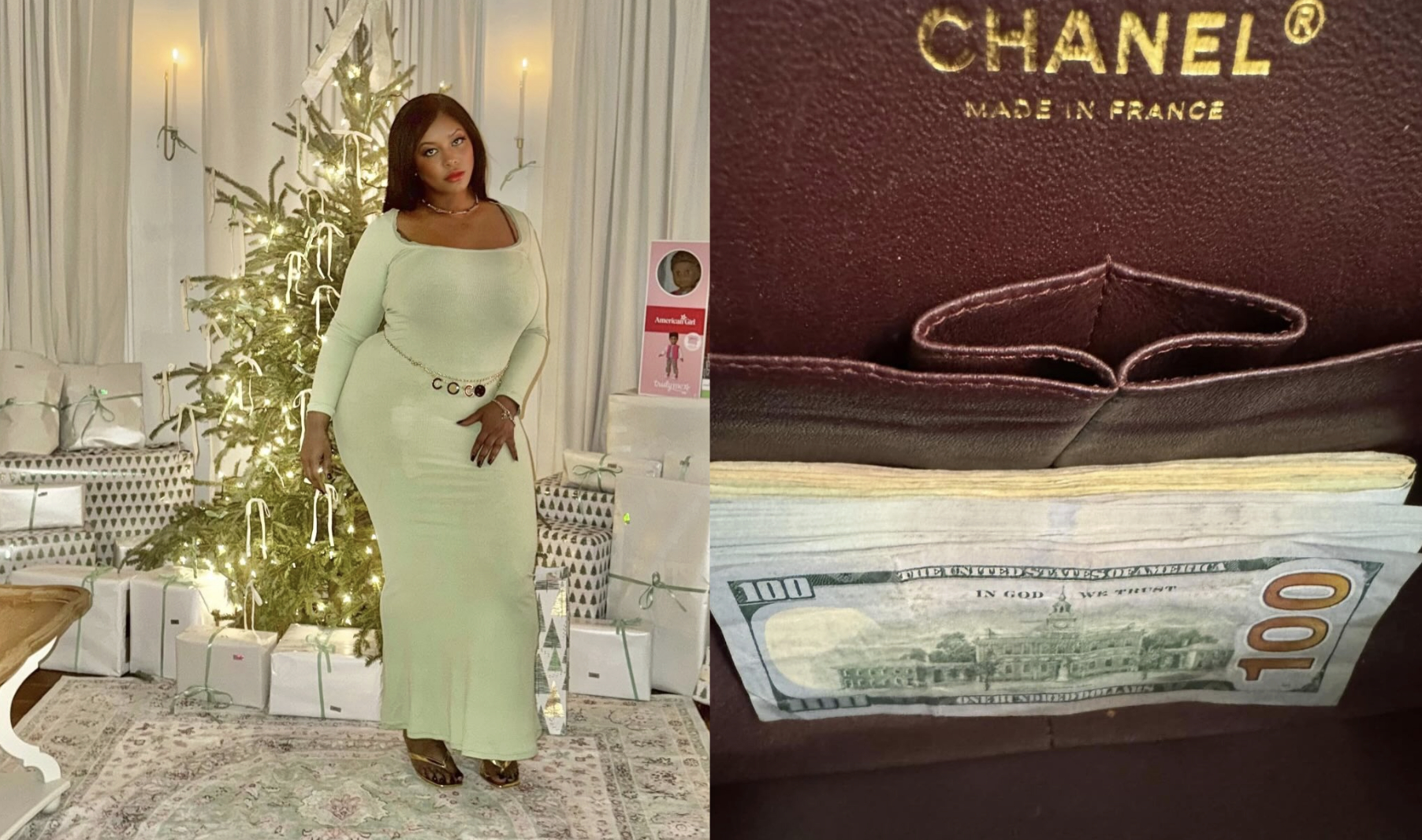 Sau khi tung ra đoạn clip, Priyanka tiếp tục chia sẻ lại hình ảnh chiếc túi Chanel của mình cùng một xấp tiền đô la (Ảnh IGNV).