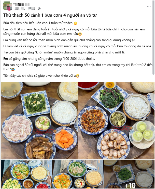 Bài đăng nhận về nhiều lượt quan tâm, không chỉ bởi chủ đề chi tiêu mà còn bởi hình ảnh những bữa ăn chỉn chu, đẹp mắt. Ảnh chụp màn hình. 