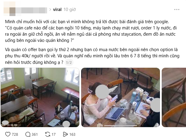 Bài đăng trên Threads từ phía quán cafe