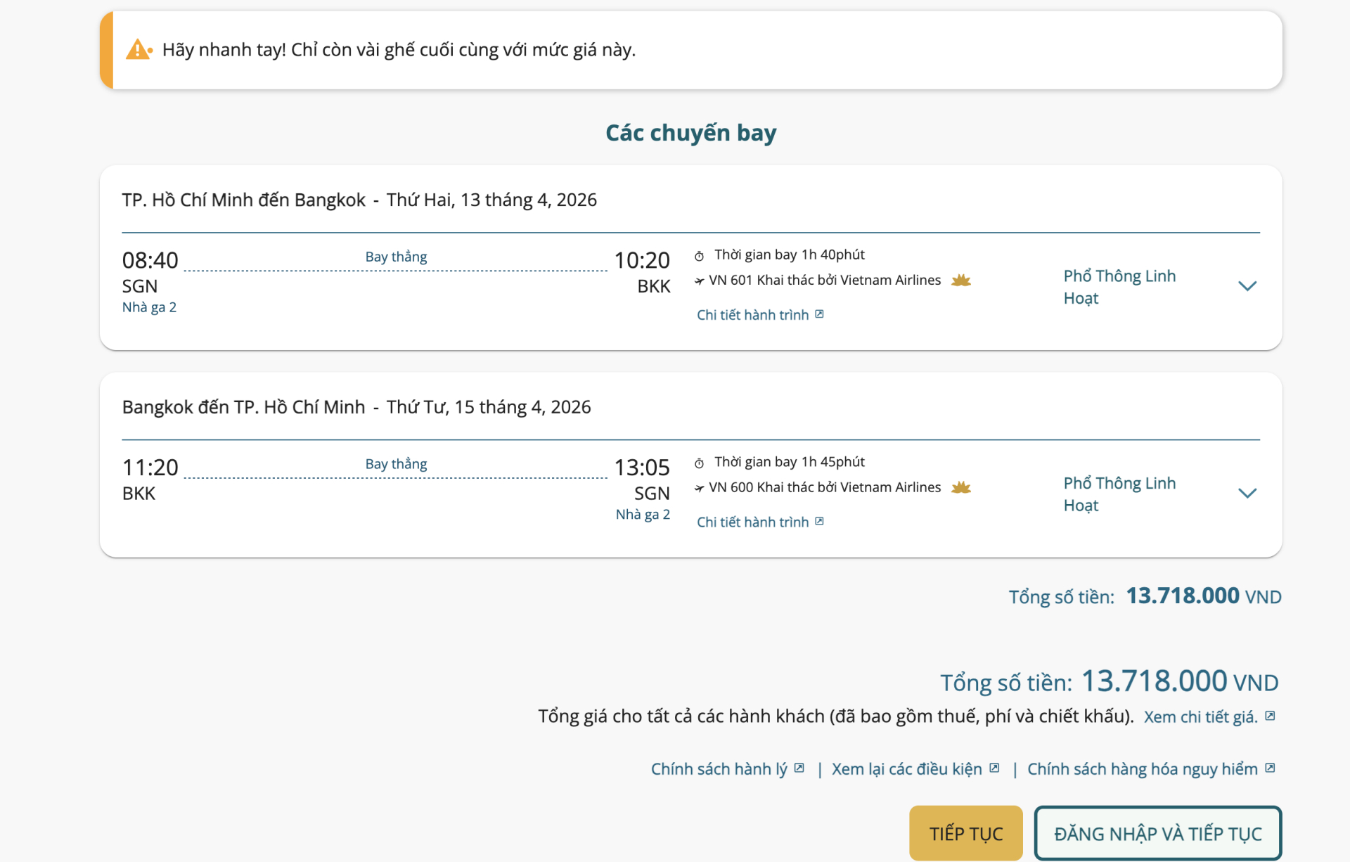 Giá vé máy bay đến Bangkok từ ngày 13 - 15/4. (Ảnh chụp màn hình)