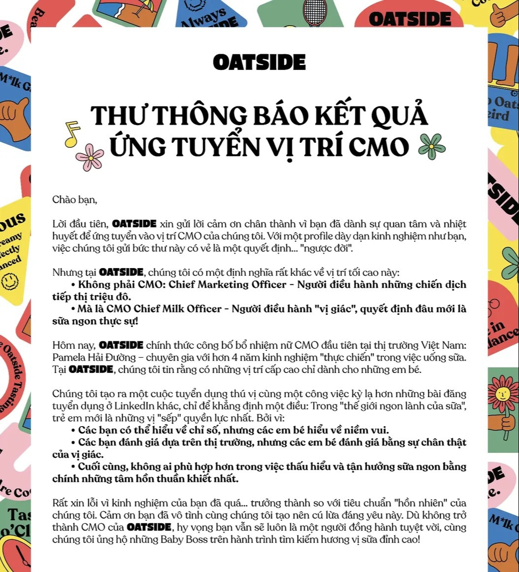Nguyên văn bài đăng thông báo bổ nhiệm CMO của Oatside. 