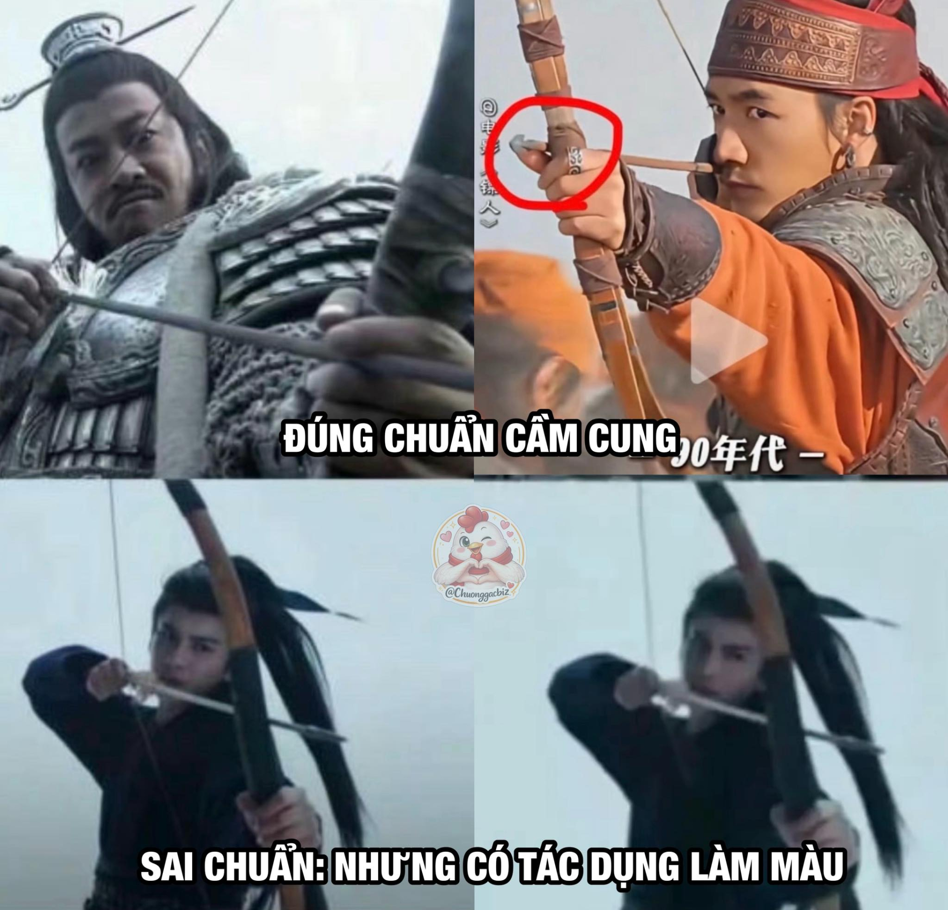 Trương Lăng Hách bắn tên sai cách (Ảnh: Chuồng gà Cbiz)