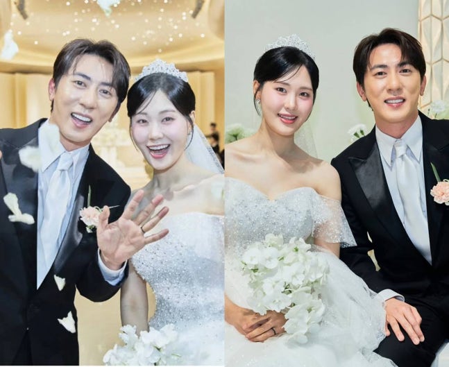 Kim Won Hoon - Eom Ji Yoon vỡ òa hạnh phúc trong đám cưới cổ tích. Ảnh: X