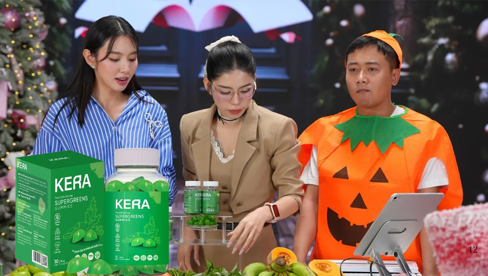 Quang Linh, Thùy Tiên và Hằng Du Mục trong một phiên livestream bán kẹo Kera.