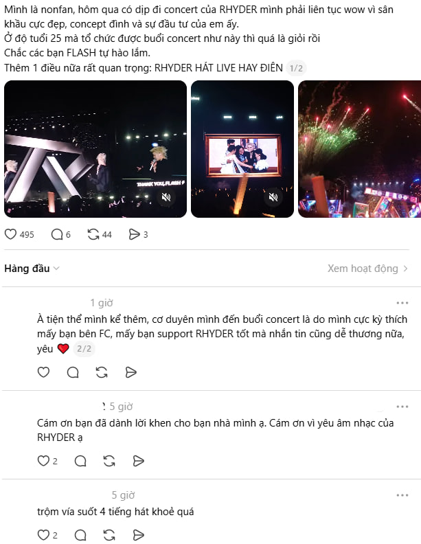 RHYDER nhận về nhiều lời khen về màn trình diễn live suốt 4 tiếng đồng hồ