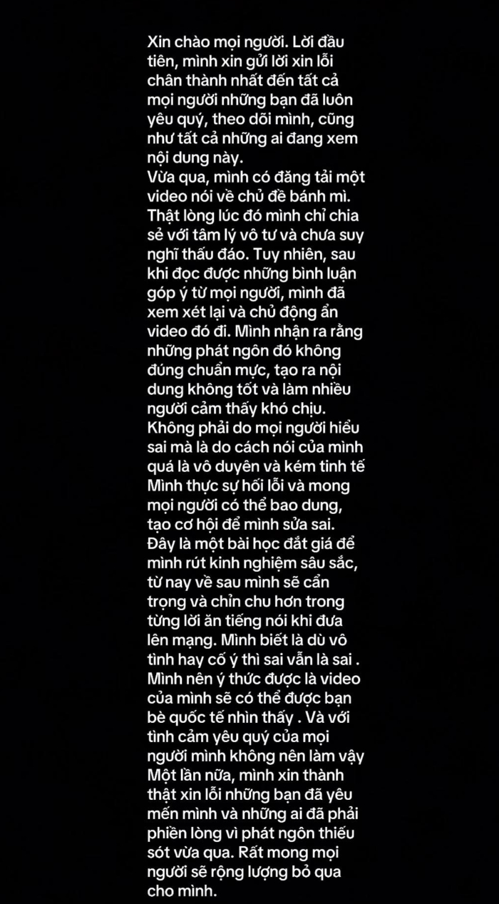 Nữ TikToker lên tiếng xin lỗi