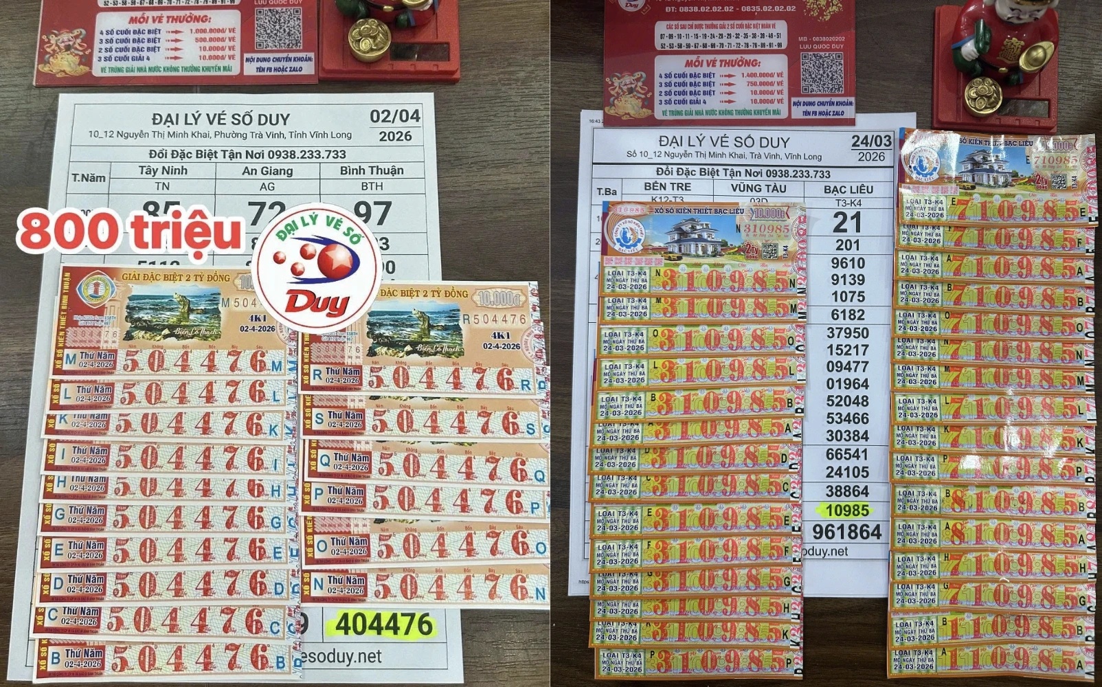 Trong vòng 8 ngày, một nam thanh niên ở Vĩnh Long đã 2 lần trúng giải nhất và giải an ủi. Ảnh: ĐLVS Duy