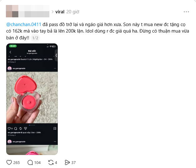 Một tài khoản Threads cho rằng Xoài Non thanh lý đồ bị 