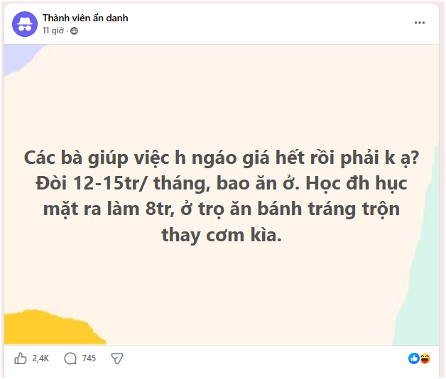 Chủ đề gây tranh cãi về giúp việc lúc này. Ảnh chụp màn hình. 
