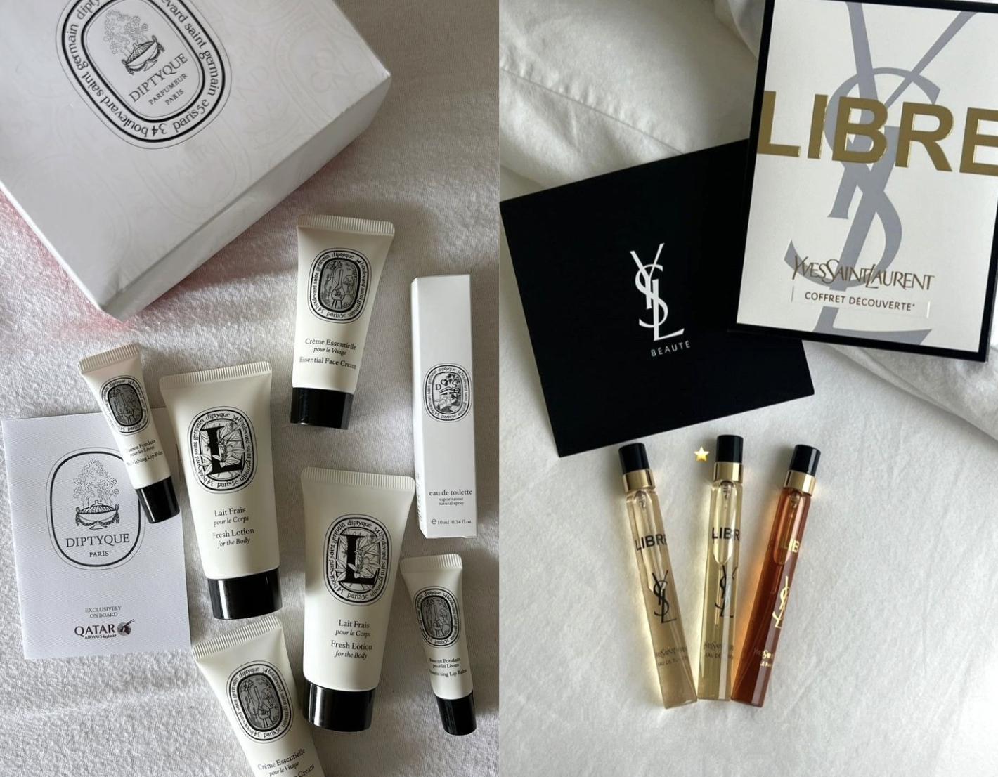 Các mẫu sample kem dưỡng của Diptyque hay nước hoa YSL Libre, Dior Sauvage cũng nằm trong loạt quà tặng kèm của Huyền My (Ảnh Internet).