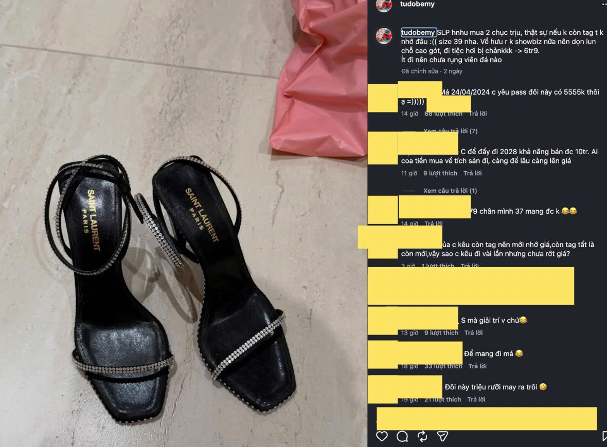   Huyền My cũng bị soi bán chênh lệch giá đôi guốc hàng hiệu từ 5,5 triệu thành 6,9 triệu. Ảnh: Chụp màn hình  