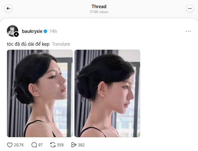 Bâu khoe tóc đã dài để kẹp, tiện