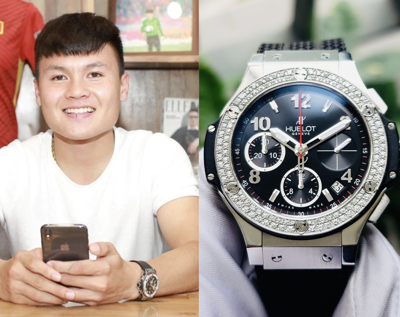 Hublot Big Bang Steel Diamonds được Quang Hải sử dụng từ rất lâu.