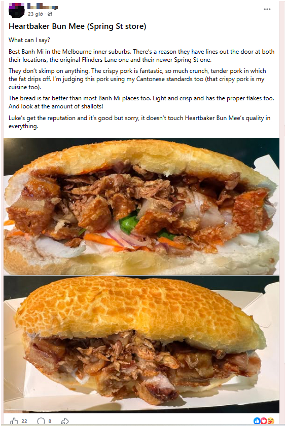 Một bài đăng dài chia sẻ về tiệm bánh mì ngon ở Melbourne - thủ phủ bang Victoria và thành phố lớn thứ hai nước Úc.  