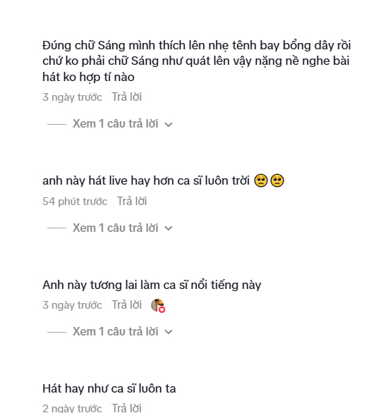 Nhiều bình luận khen ngợi giọng hát của Hoàng Tôn và so sánh với phiên bản cover của SOOBIN (Ảnh cap màn hình)