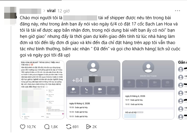 Anh P. - một trong 2 nam shipper bị nhóm học sinh tố lên tiếng trên Threads. Ảnh chụp màn hình. 