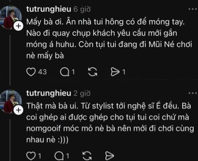   Stylist Từ Trung Hiếu lên tiếng phủ nhận thông tin Uyển Ân hẹn hò Võ Điền Gia Huy. Ảnh: Chụp màn hình   