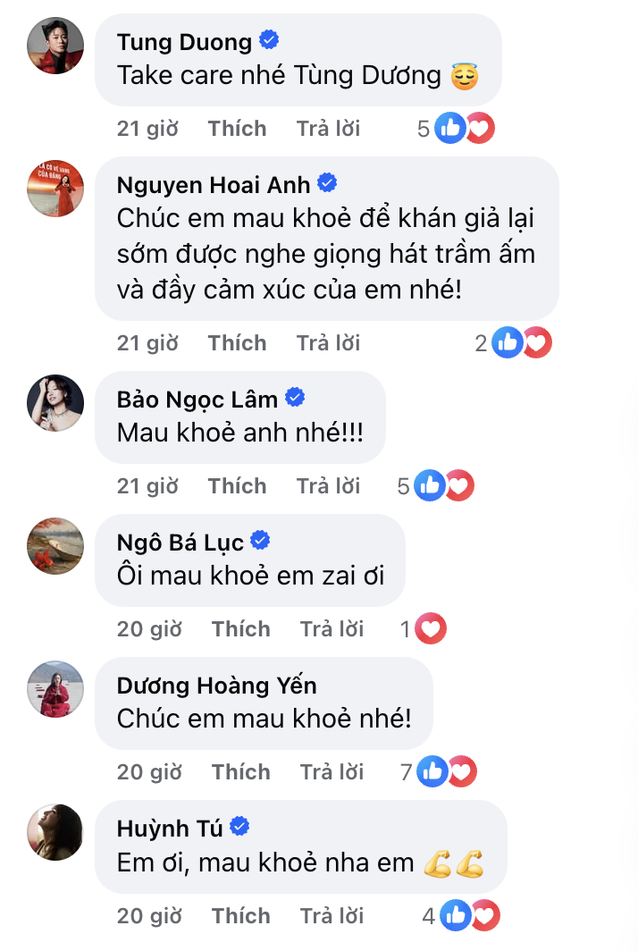 Nhiều đồng nghiệp là sao Vbiz nổi tiếng gửi lời động viên tới nam ca sĩ 