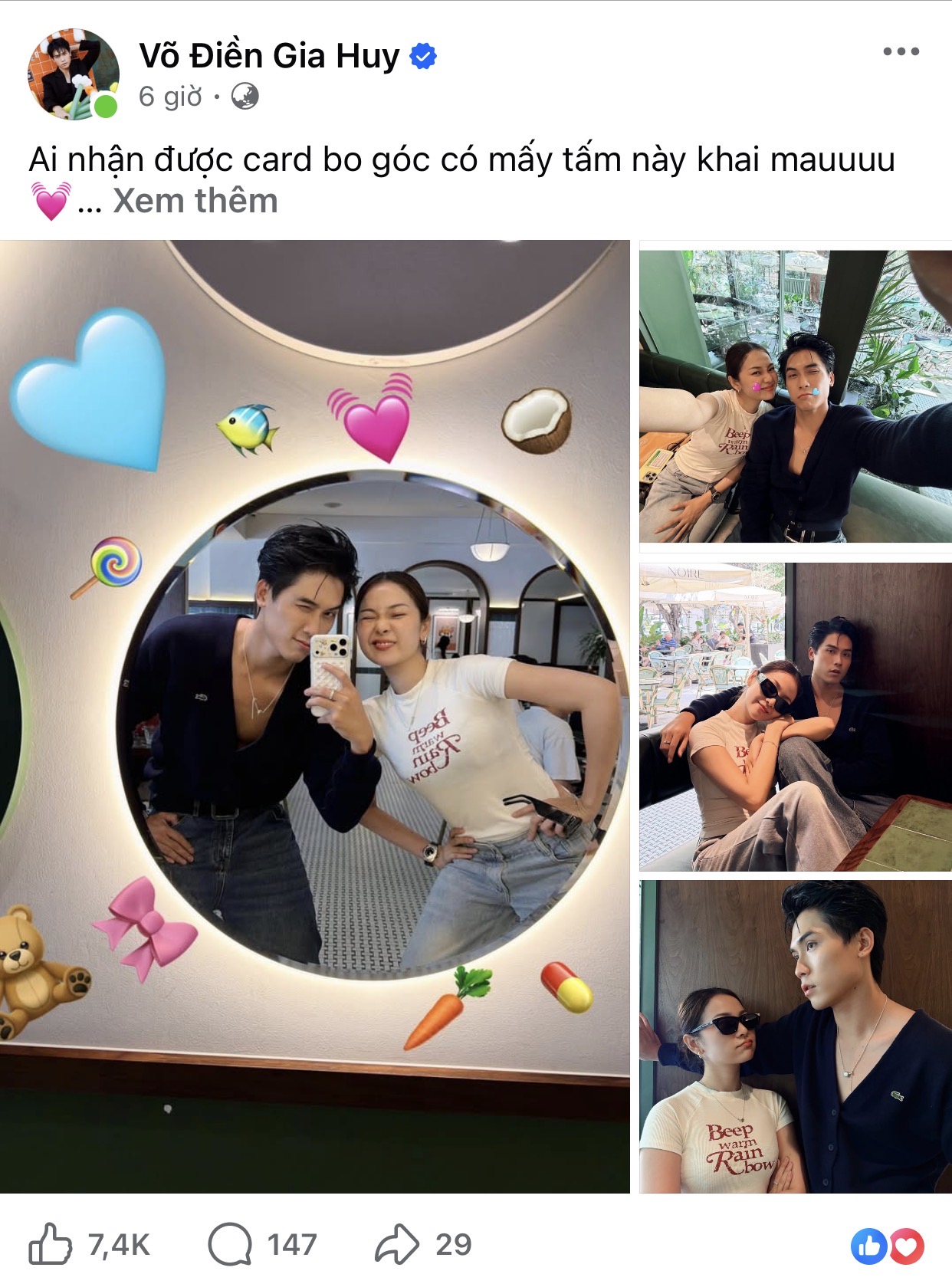 Võ Điền Gia Huy liên tục cập nhật ảnh đôi với Lê Tam Triều Dâng