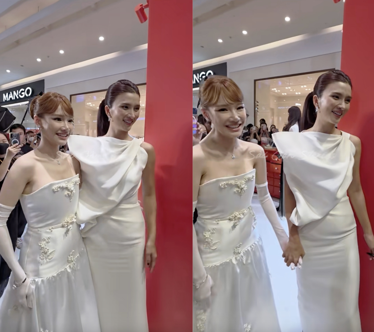 Cặp chị em Nhã Phương và Kim Tuyến gặp gỡ tại sự kiện của một thương hiệu mỹ phẩm cao cấp (Ảnh TikTok).