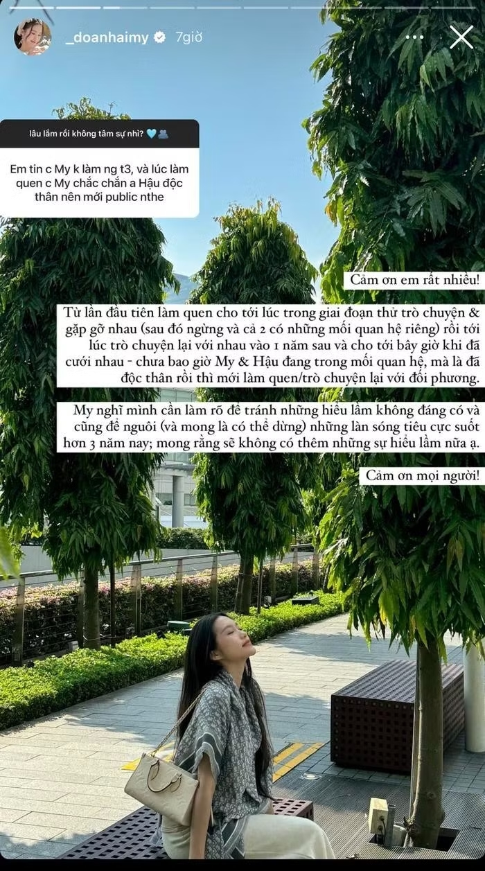 Vào năm 2023, Doãn Hải My từng lên tiếng, làm rõ chuyện là người thứ 3. 