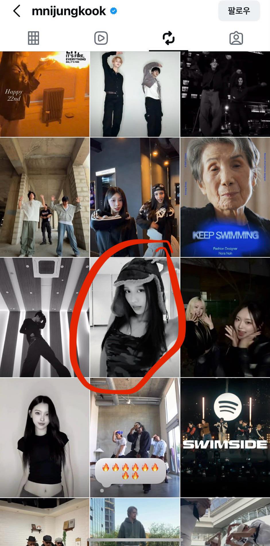 Jung Kook rất chăm tương tác trên mạng xã hội. Trước Kaity Nguyễn thì em út BTS có re-up đoạn clip của Han Sara