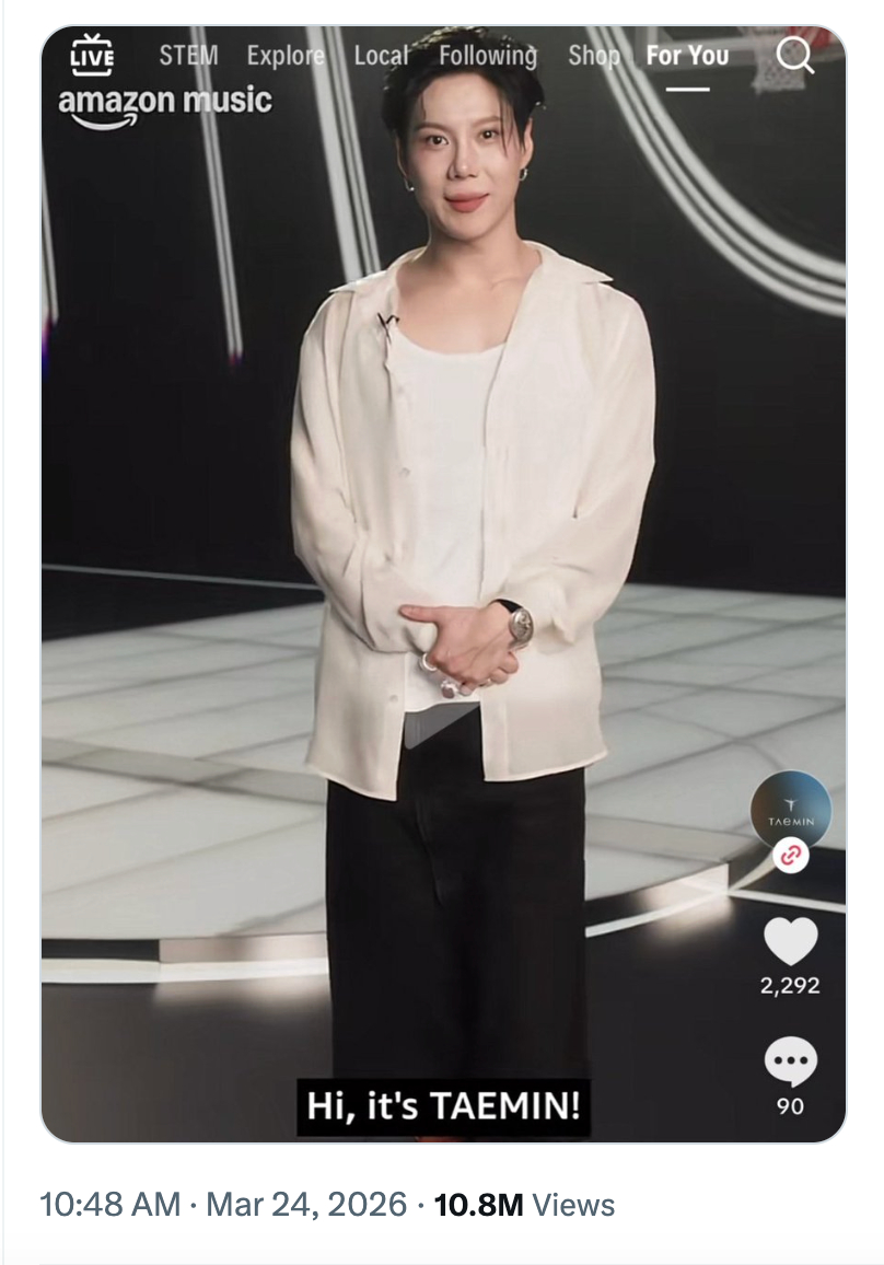 Nhan sắc trồi sụt thất thường của Taemin đã thu hút lượng tương tác lớn. Ảnh: X