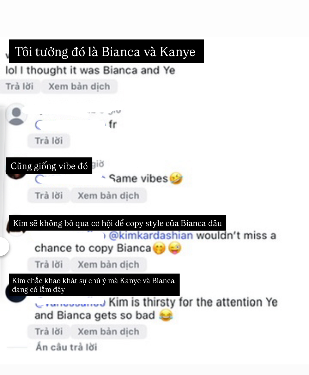 Kanye và vợ Bianca cũng được nhiều người nhắc đến sau khi nhìn thấy outfit này của Kim.