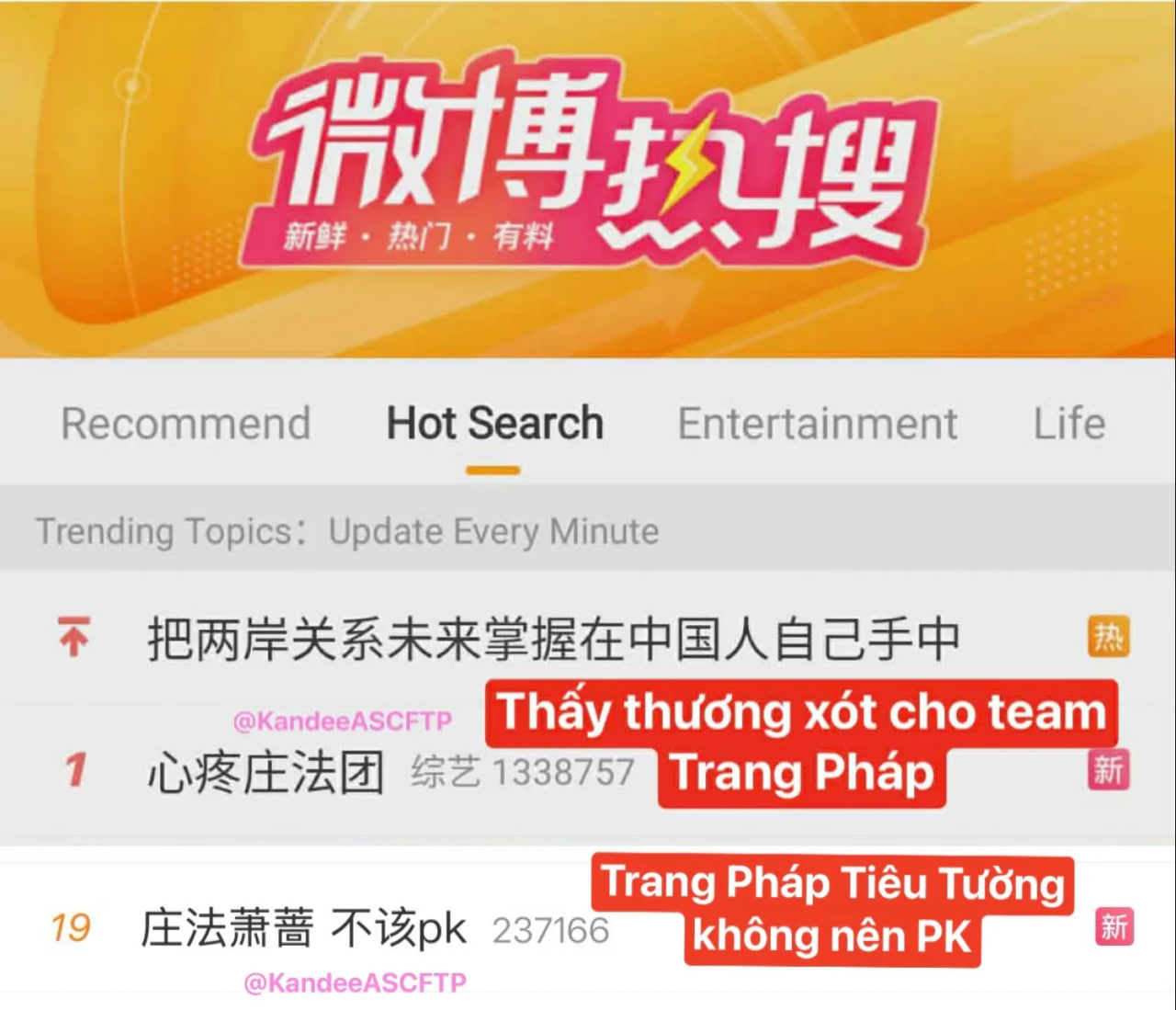 Tên Trang Pháp leo thẳng top 1 hot search (Ảnh:KandeeASCFTP)