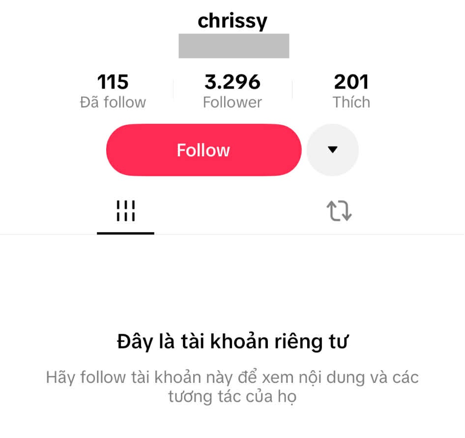 Tài khoản của Chrissy để chể độ riêng tư (Ảnh chụp màn hình)