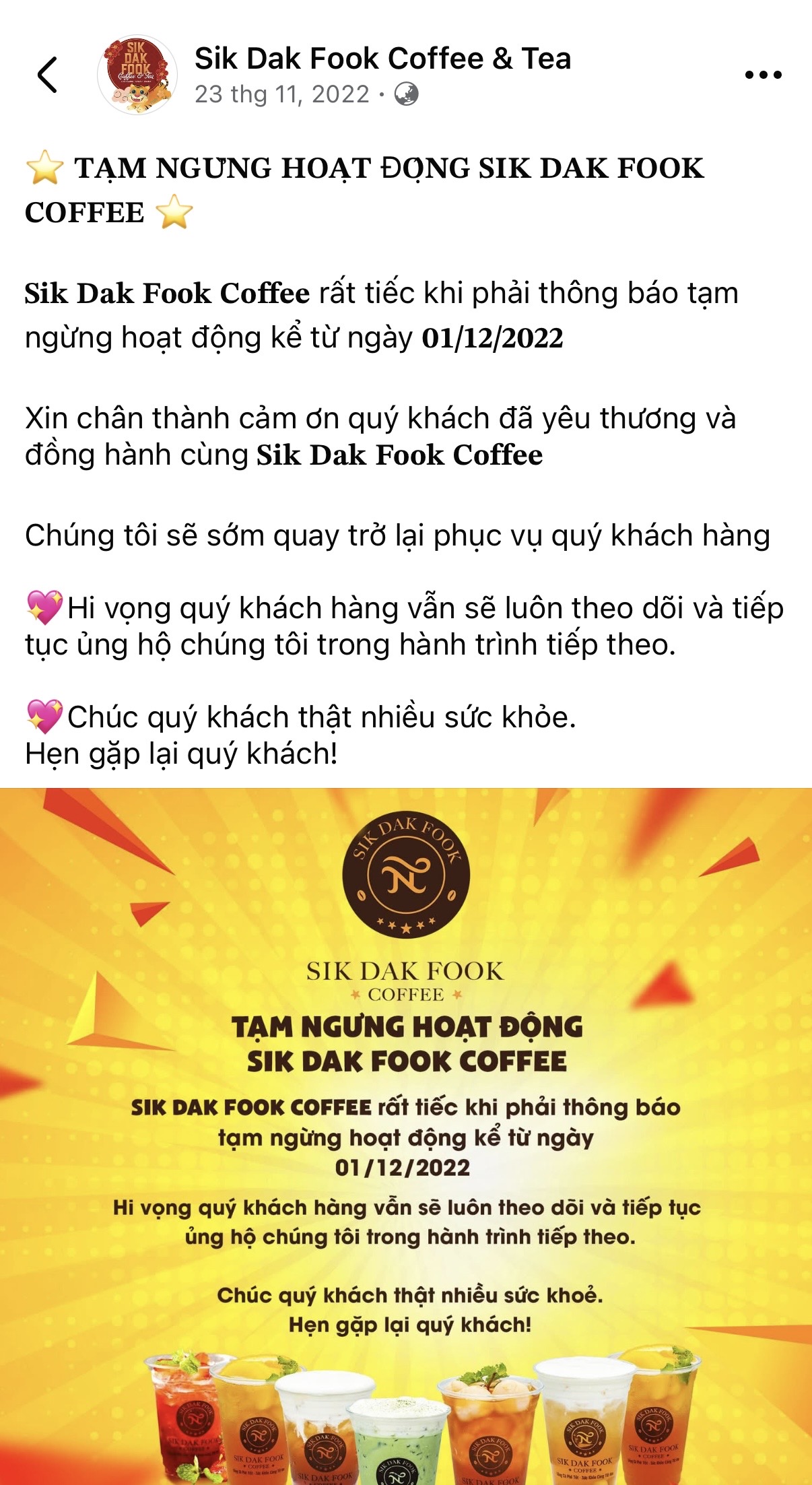 Sau 1 năm, quán cà phê của nữ diễn viên bất ngờ thông báo ngưng hoạt động