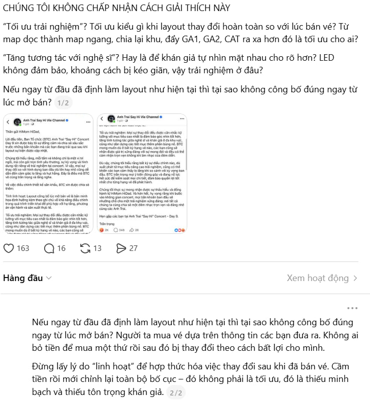 Người hâm mộ thẳng thắn lên án cách làm việc của ekip (Ảnh cap màn hình)